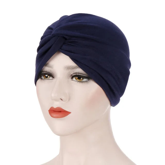 Muslim Women Stretch Cotton Striped Beanie Turban Chemo Hat Head Wrap Cap Headwear for Cancer Patients