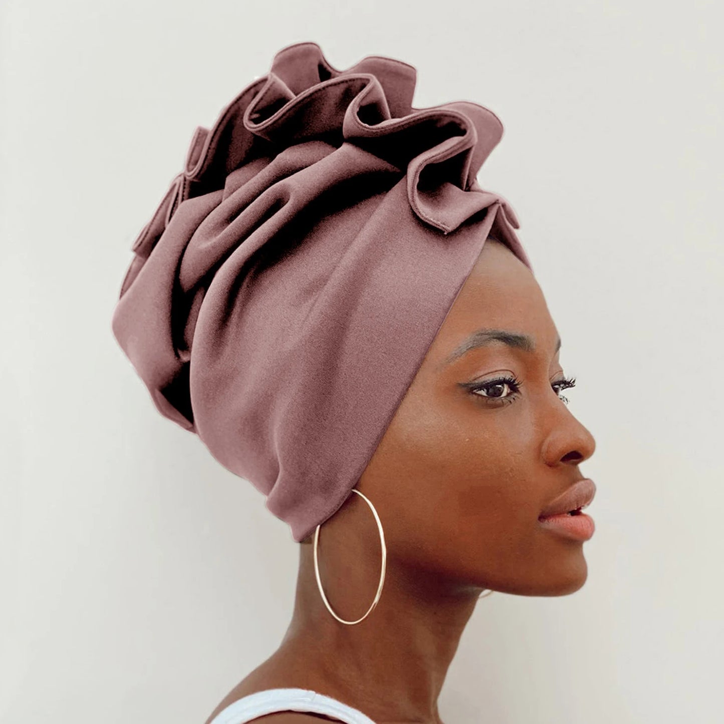 African Lady Head Wraps Soild Color Headscarf Bonnet Cancer Chemo Hat Muslim Turbans NEW Ruffled Turban Cap for Women