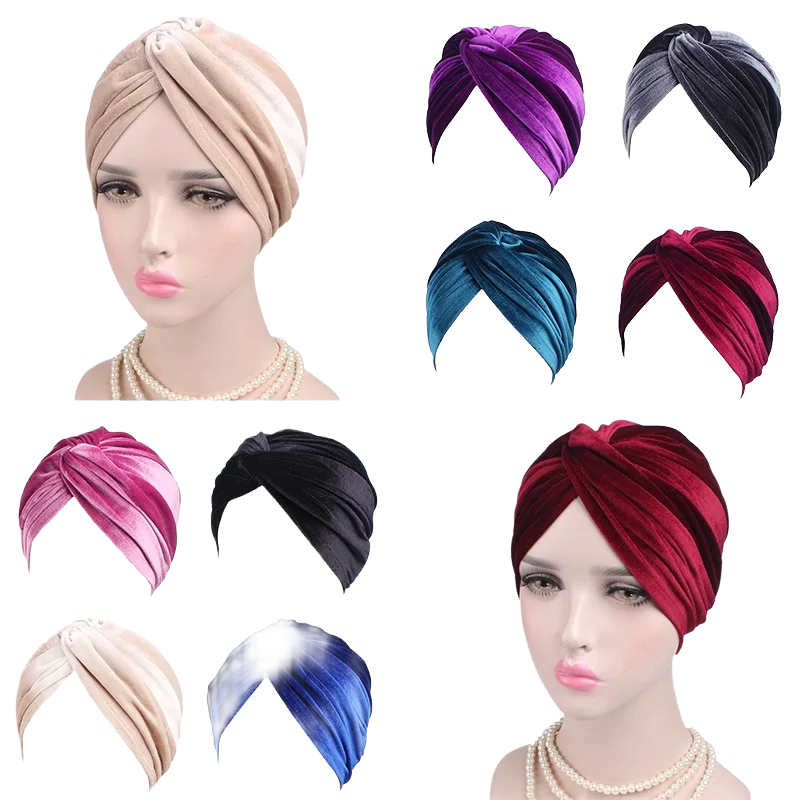 Velvet Turban Hat Headband Hijab Caps Bandana Headband Hijabs