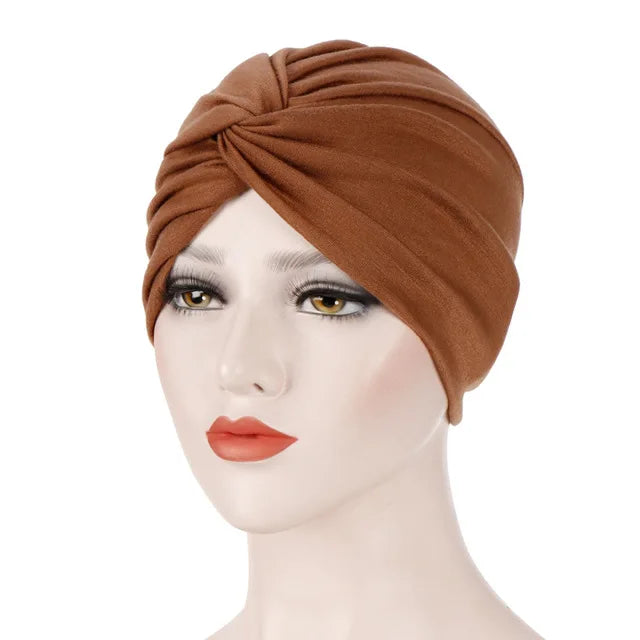 Muslim Women Stretch Cotton Striped Beanie Turban Chemo Hat Head Wrap Cap Headwear for Cancer Patients