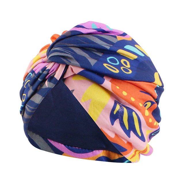 Women Muslim Bohemian style Cap Satin Linned Print Twist