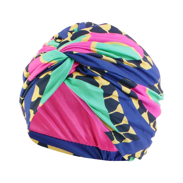Women Muslim Bohemian style Cap Satin Linned Print Twist