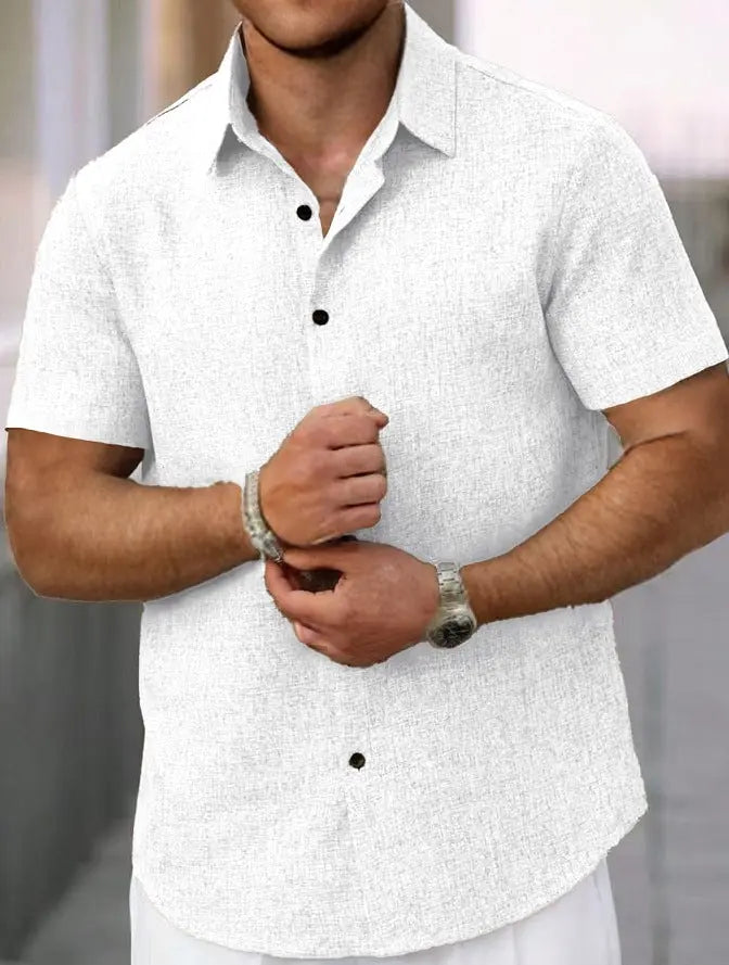 Men's Lapel Cotton And Linen Stripes Jacquard Loose Casual Shirt Easy Bazaar