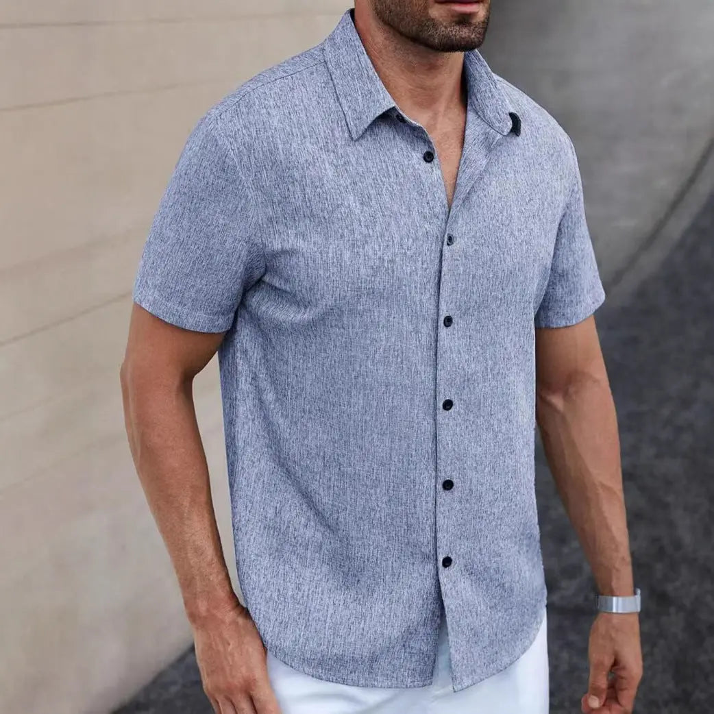 Men's Lapel Cotton And Linen Stripes Jacquard Loose Casual Shirt Easy Bazaar