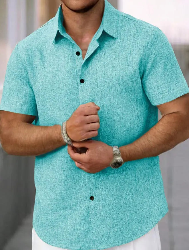 Men's Lapel Cotton And Linen Stripes Jacquard Loose Casual Shirt Easy Bazaar