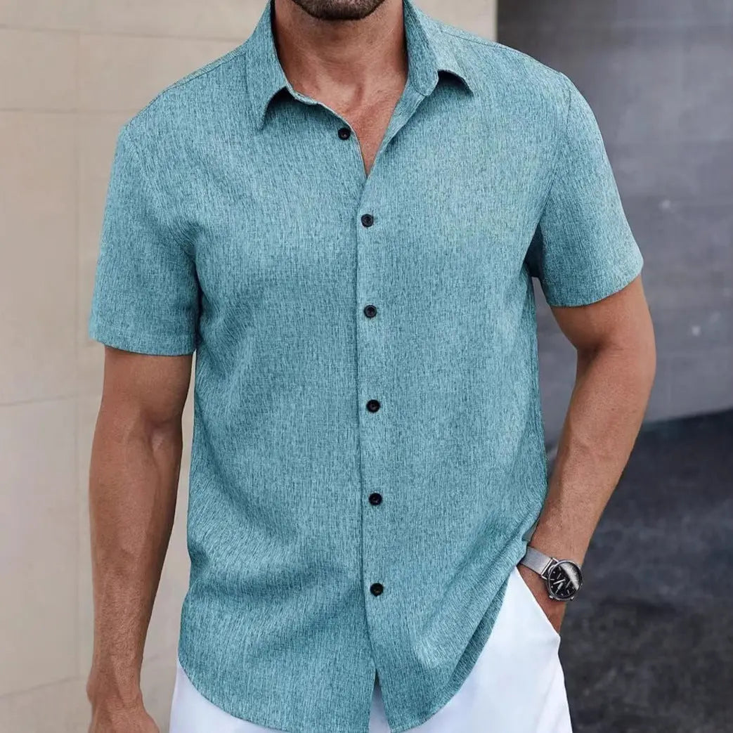 Men's Lapel Cotton And Linen Stripes Jacquard Loose Casual Shirt Easy Bazaar