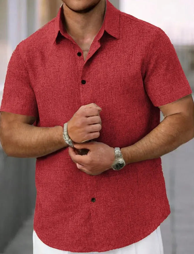 Men's Lapel Cotton And Linen Stripes Jacquard Loose Casual Shirt Easy Bazaar