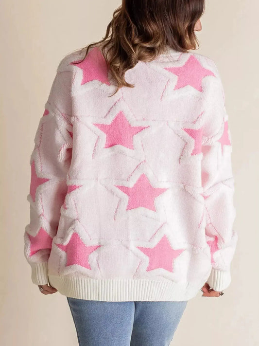 Oversized Star Pattern Ribbed Edge Drop Shoulder Sweater Trendsi