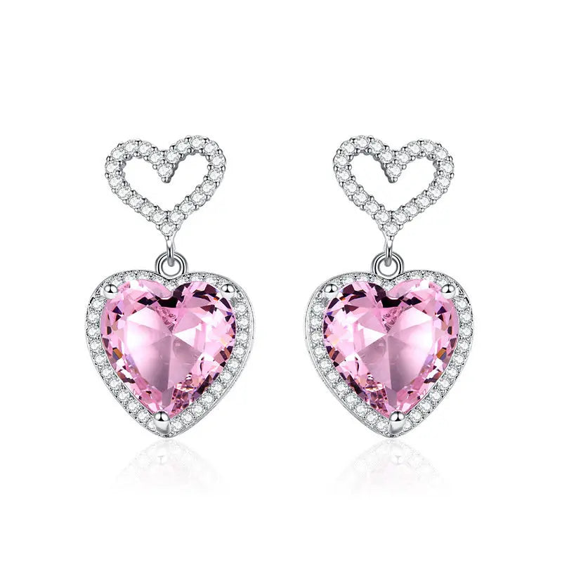 2023 New Light Luxury Premium Feeling Pink Crystal Heart Earrings For Women Girls Niche Design Earrings Birthday Jewellery Gift Easy Bazaar