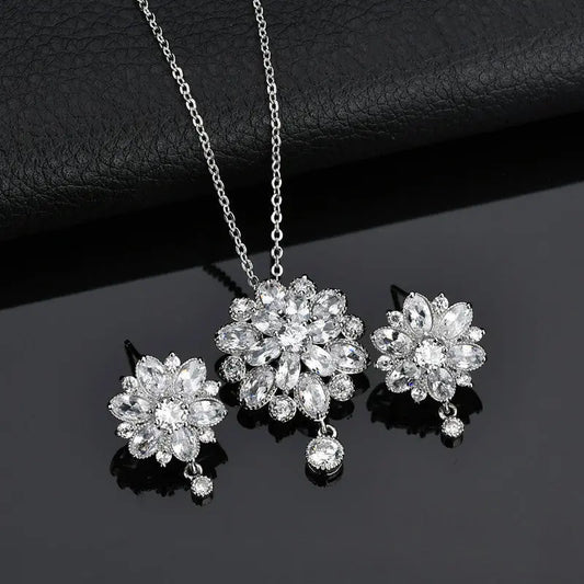 Zircon Necklace And Earring Set Dragon Girl Flower Zircon Jewelry Trendsi