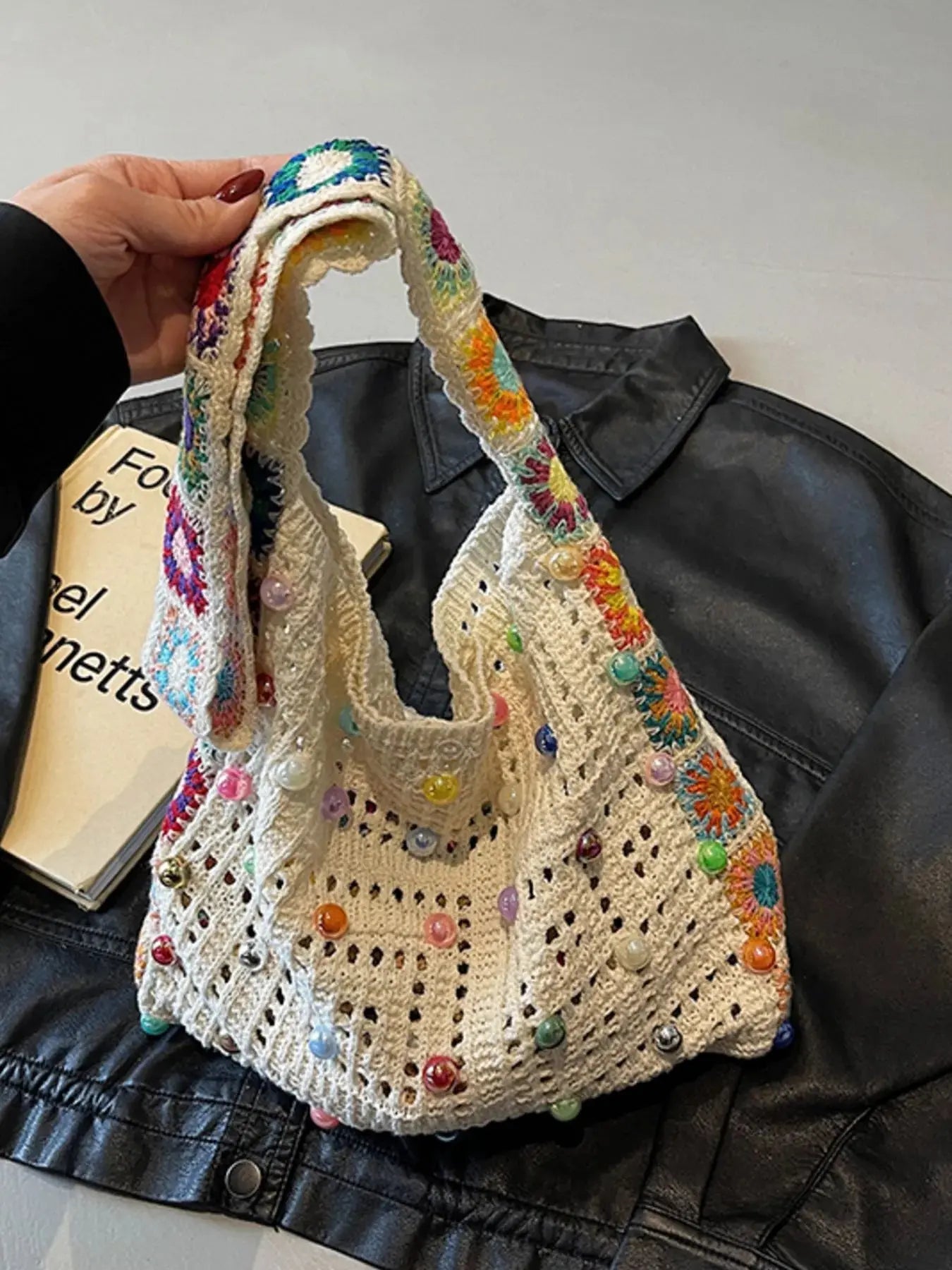 Colorful Beaded Crochet Shoulder Bag Trendsi