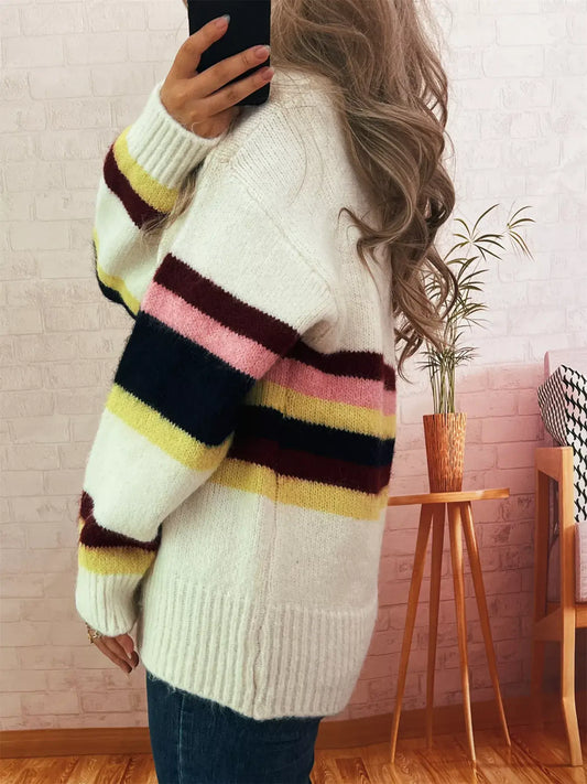 Ribbed Striped Cardigan for Girls featuring colorful stripes and cozy ribbed texture, perfect for everyday wear.