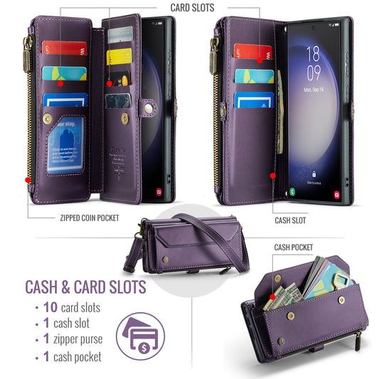 Leather Mobile phone wallet for women in teal blue with magnetic closure and card compartments