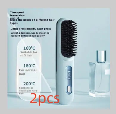 2 In 1 Straight Hair Comb Wireless Hair Straightener Brush Hair Fast Heating Portable Hot Curler USB Charging Easy Bazaar