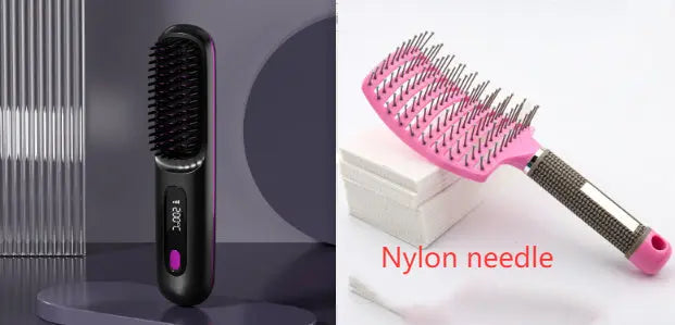 2 In 1 Straight Hair Comb Wireless Hair Straightener Brush Hair Fast Heating Portable Hot Curler USB Charging Easy Bazaar