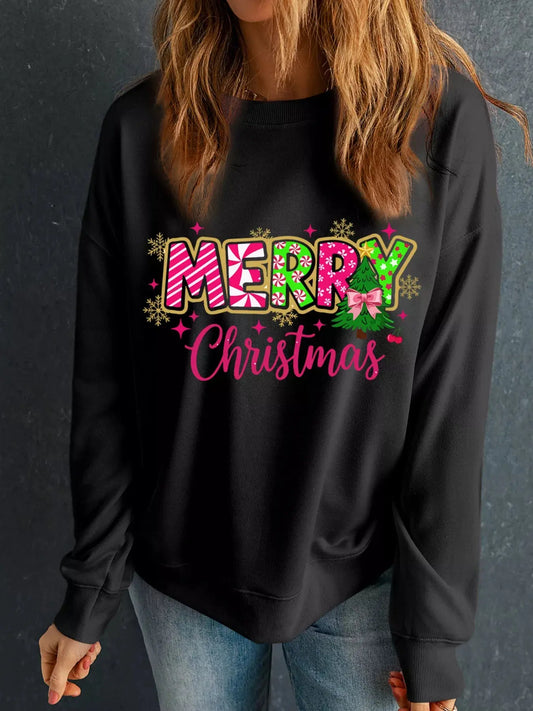 MERRY Christmas Letter Graphic Drop Shoulder Sweatshirt Trendsi