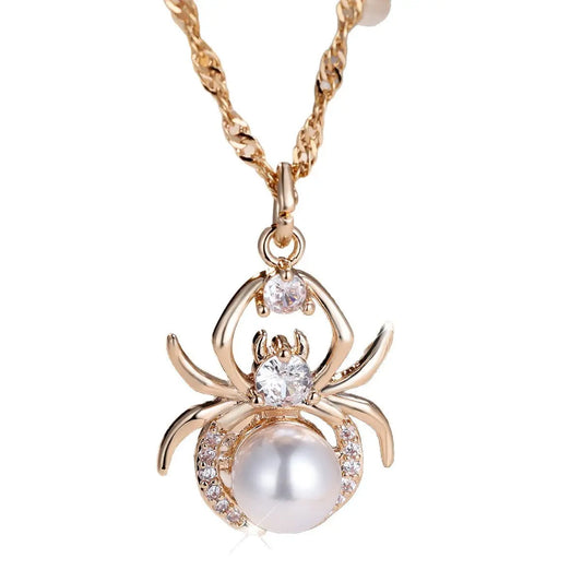 Champagne Gold Round White Diamond Pearl Spider Necklace Easy Bazaar