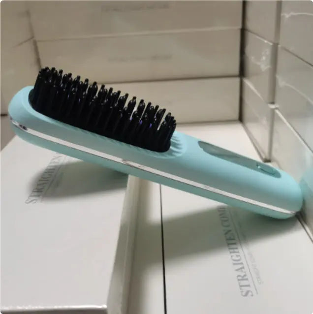 2 In 1 Straight Hair Comb Wireless Hair Straightener Brush Hair Fast Heating Portable Hot Curler USB Charging Easy Bazaar
