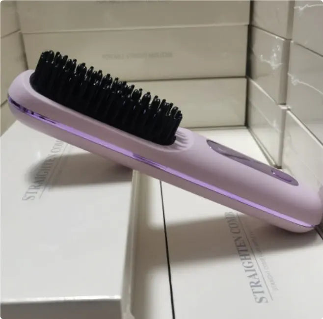 2 In 1 Straight Hair Comb Wireless Hair Straightener Brush Hair Fast Heating Portable Hot Curler USB Charging Easy Bazaar