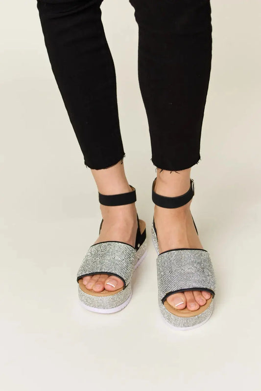 Forever Link Rhinestone Buckle Strappy Wedge Sandals Trendsi