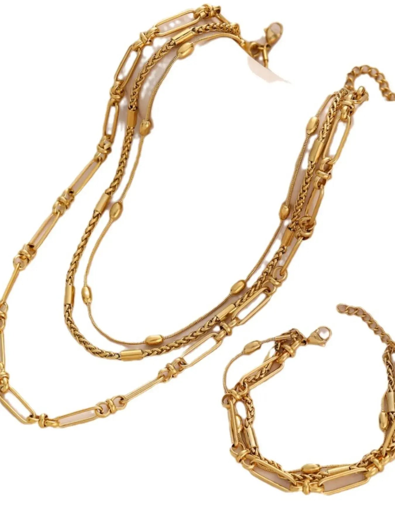 18K Gold-Plated Layered Chain Necklace and Bracelet Jewelry Set Trendsi
