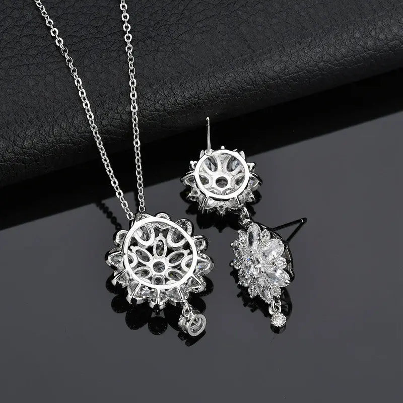 Zircon Necklace And Earring Set Dragon Girl Flower Zircon Jewelry Trendsi