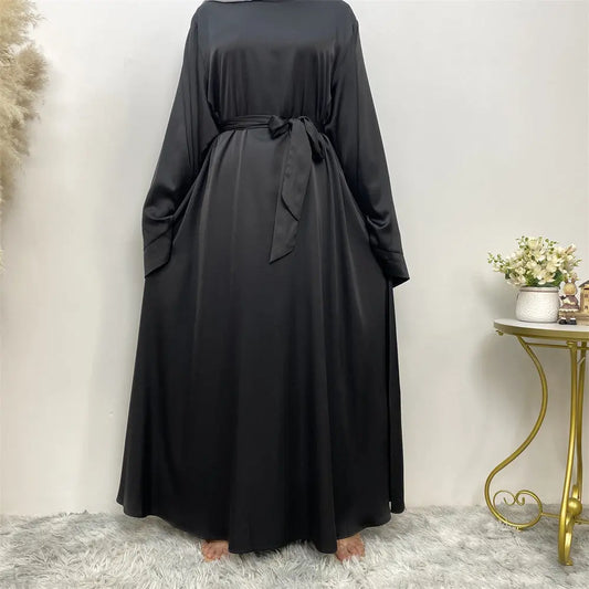 Women's Lace Up Satin Muslim Dress Easy Bazaar