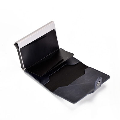 RFID Anti-theft Men Vintage Wallet Aluminum Metal Purse Leather Cover