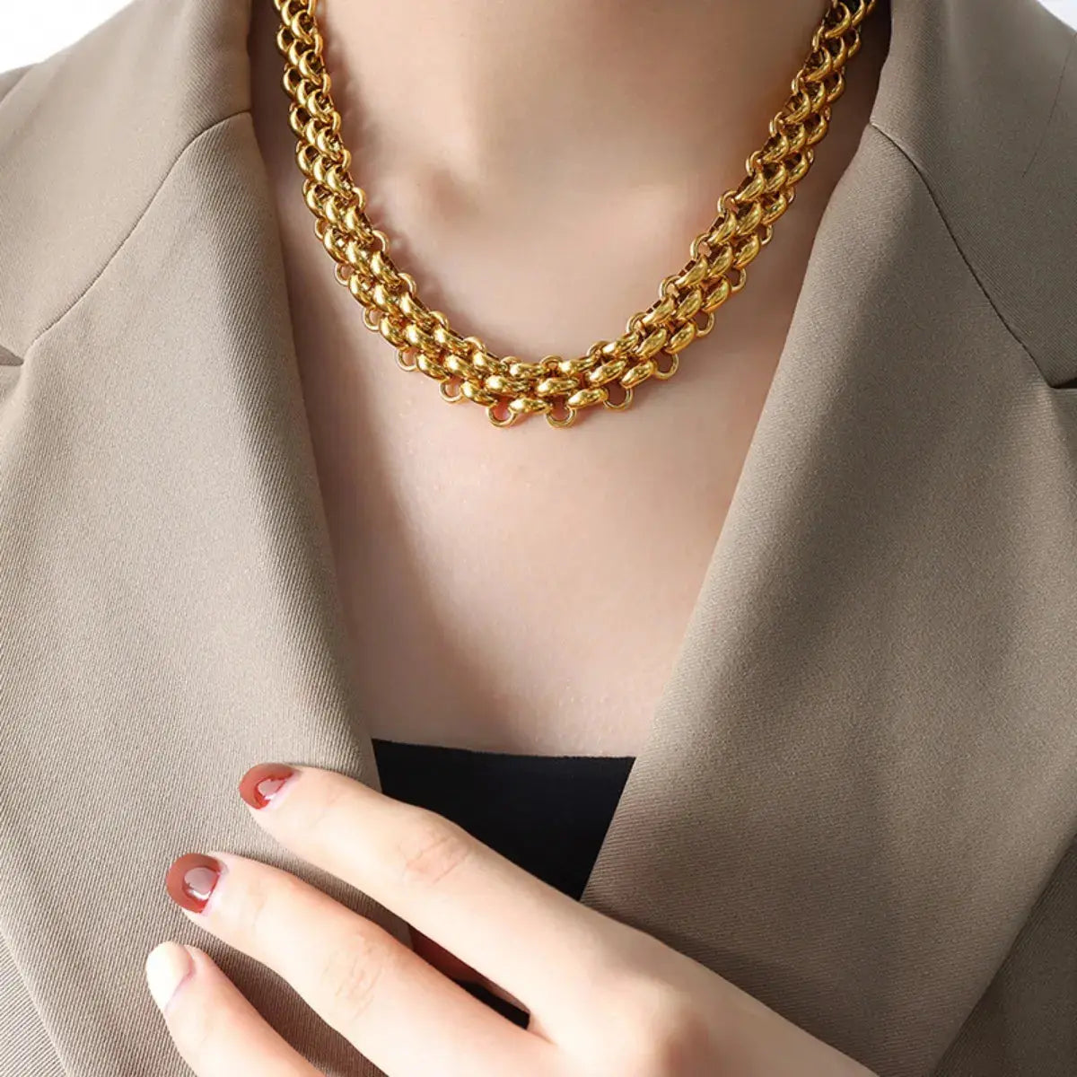 Gold Chain Link Jewelry Set with Necklace and Bracelet Trendsi