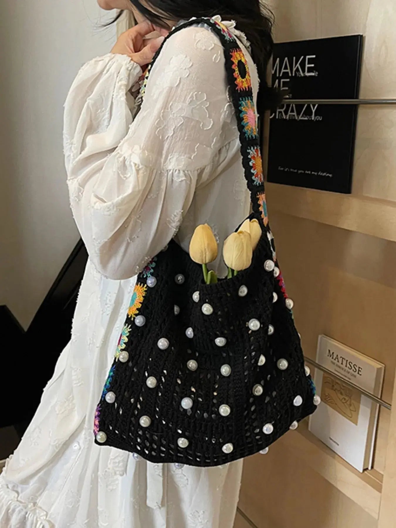 Colorful Beaded Crochet Shoulder Bag Trendsi