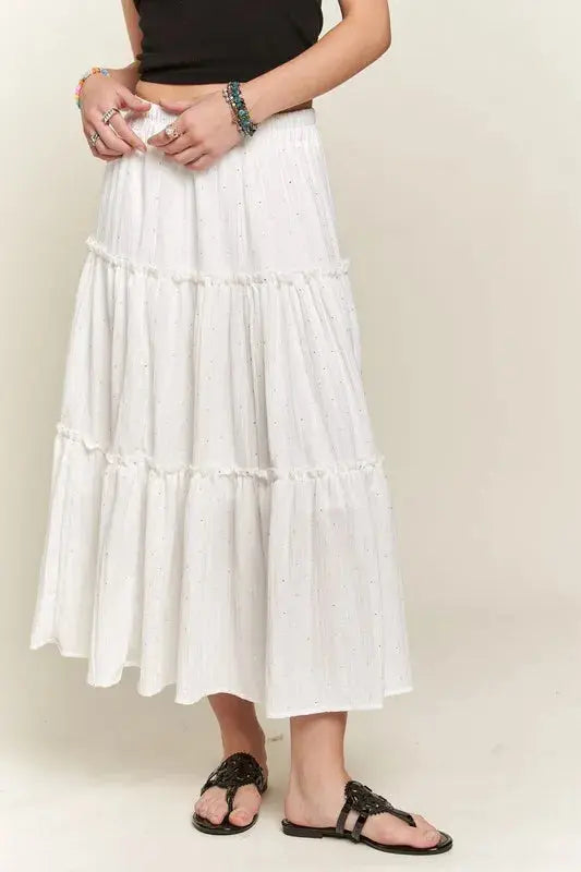 ADORA Rhinestone Accent Tiered Skirt Trendsi