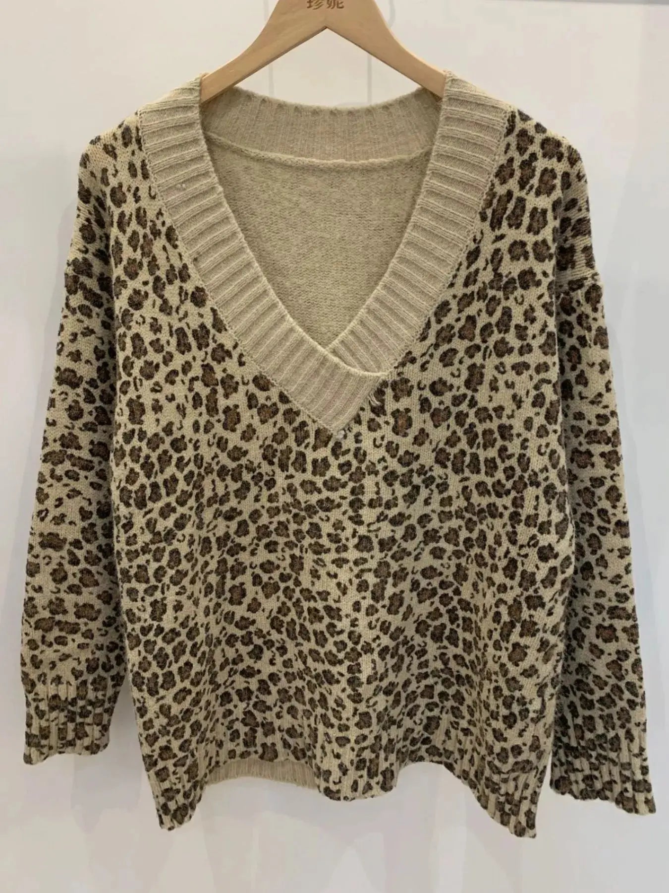 Leopard V-Neck Long Sleeve Sweater Trendsi
