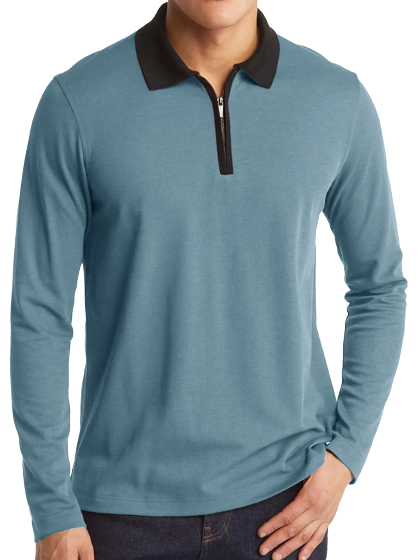 Men's Classic Long Sleeve Contrast Collar Polo Shirt