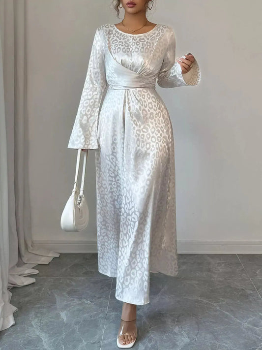 Leopard Long Sleeve Tie Back Maxi Dress Trendsi