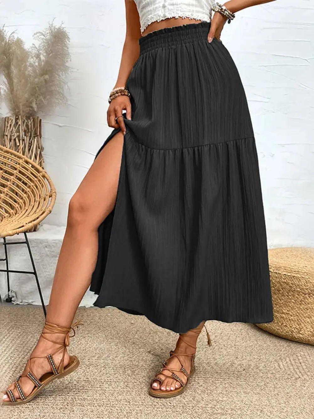 Frill Slit Skirt Trendsi