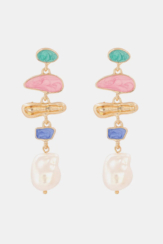 Abnormal Shape Zinc Alloy Synthetic Pearl Dangle Earrings Trendsi