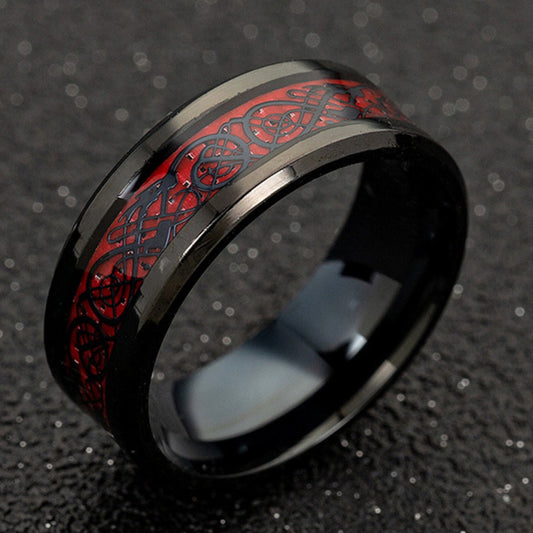 Men's 8mm Red Carbon Fiber Black Celtic Dragon Tungsten Carbide Ring Men Comfort Fit Wedding Rings