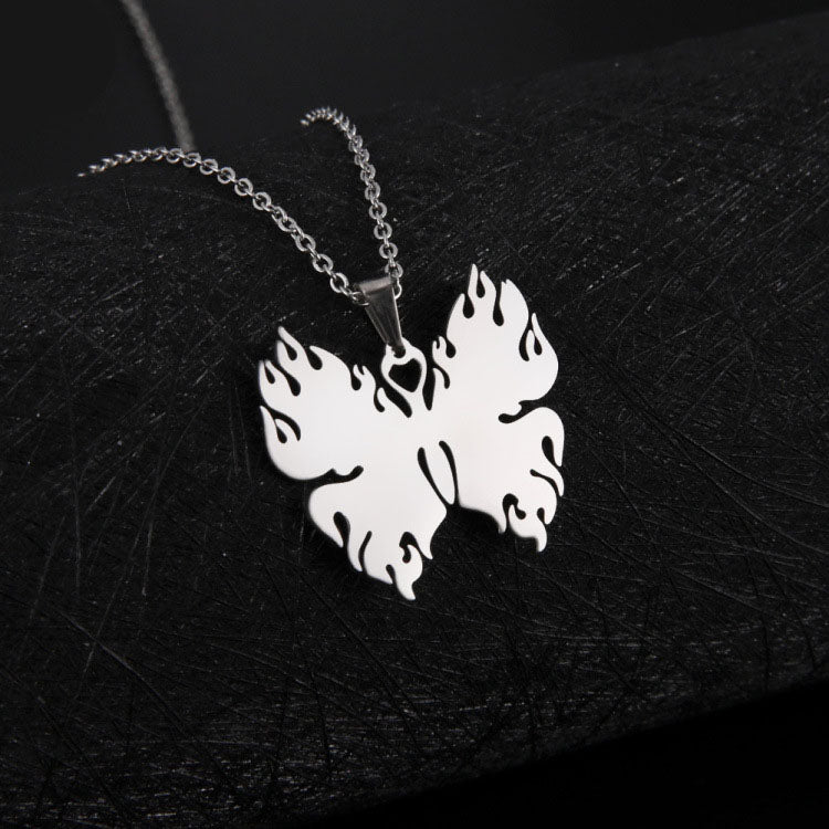 Men And Women Korean Jewelry Necklace Titanium Steel Stainless Steel Pendant Butterfly Belt Flame Pendant Cross Chain