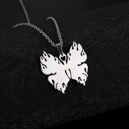 Men And Women Korean Jewelry Necklace Titanium Steel Stainless Steel Pendant Butterfly Belt Flame Pendant Cross Chain