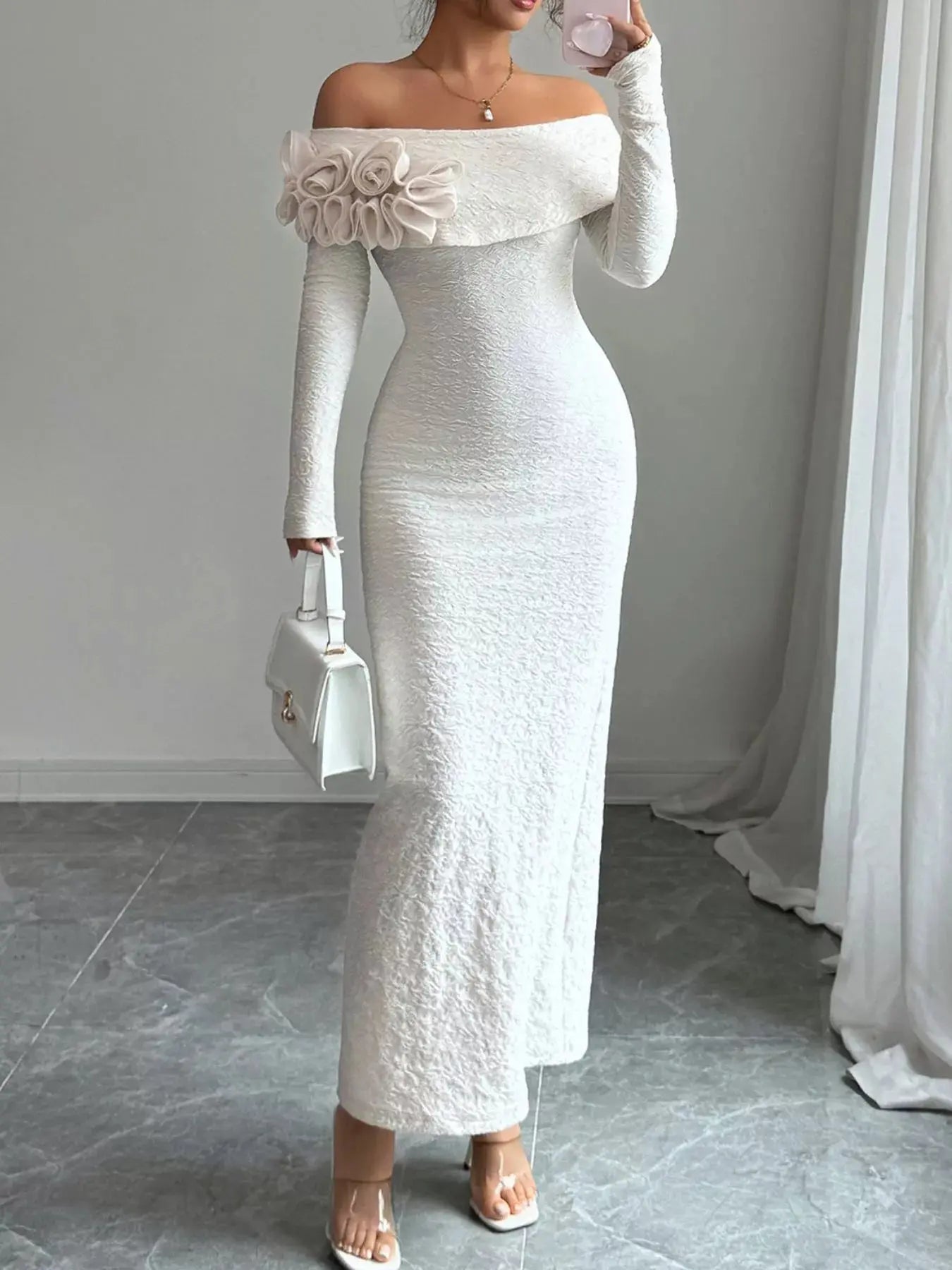 Flower Off-Shoulder Maxi Dress Trendsi