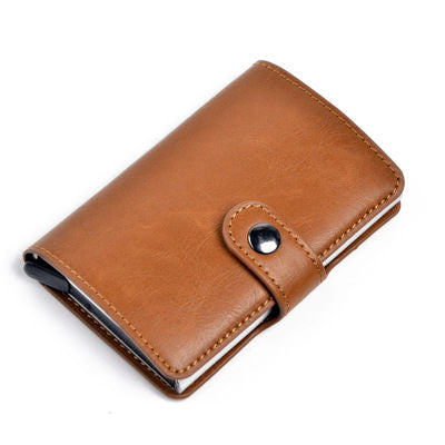 RFID Anti-theft Men Vintage Wallet Aluminum Metal Purse Leather Cover