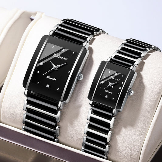 Square Couple Watch for Women and Men Ceramic Quartz Watch