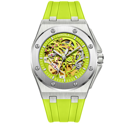 Fully automatic mechanical watch for men fashionable multi-color silicone tape waterproof watch