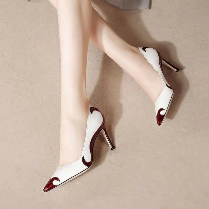 Red and green dragonfly pointed slender heel banquet women's shoes color blocked single shoes for women eprolo