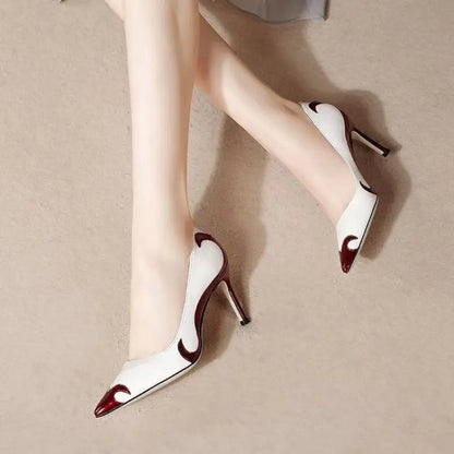 Red and green dragonfly pointed slender heel banquet women's shoes color blocked single shoes for women eprolo