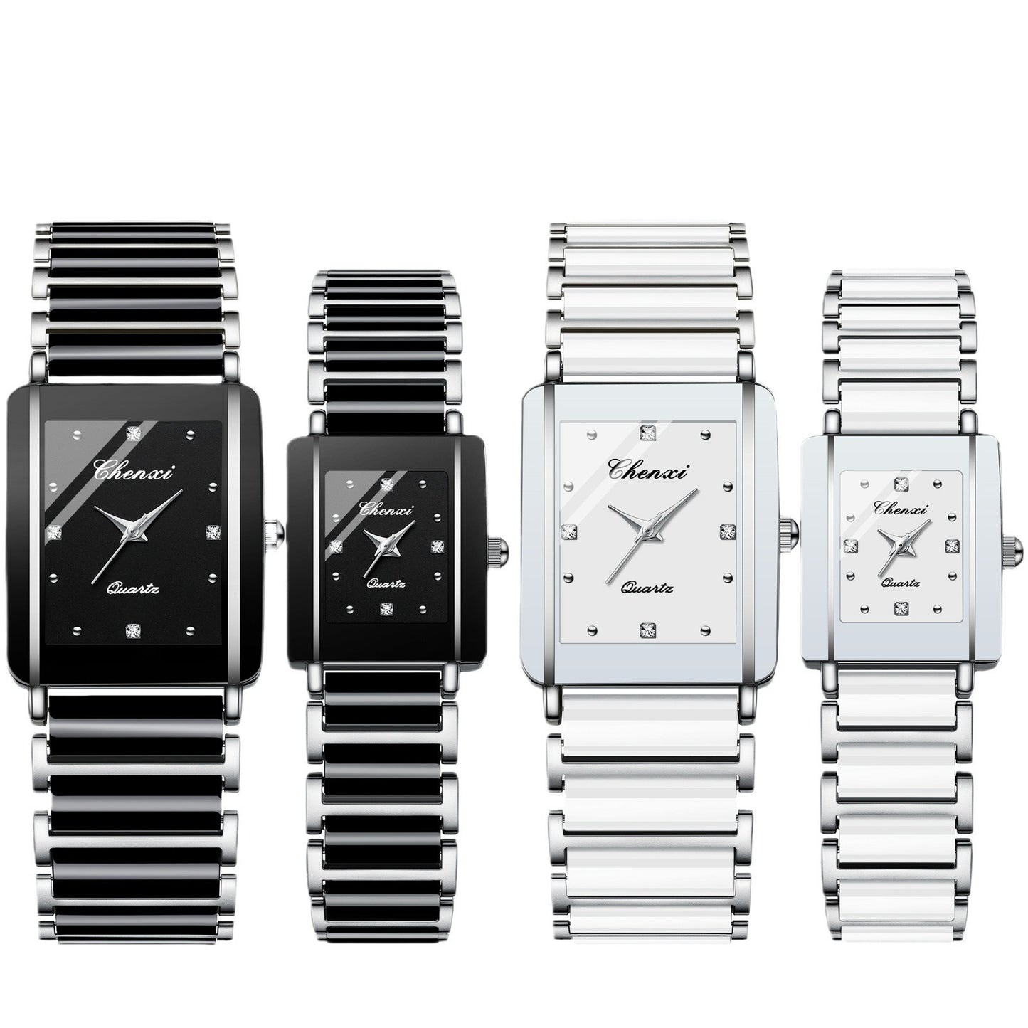 Square Couple Watch for Women and Men Ceramic Quartz Watch