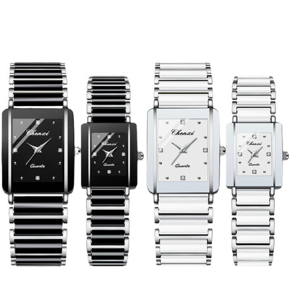 Square Couple Watch for Women and Men Ceramic Quartz Watch