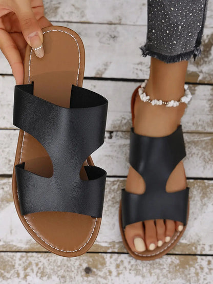 Cutout Open Toe Flat Sandals Trendsi