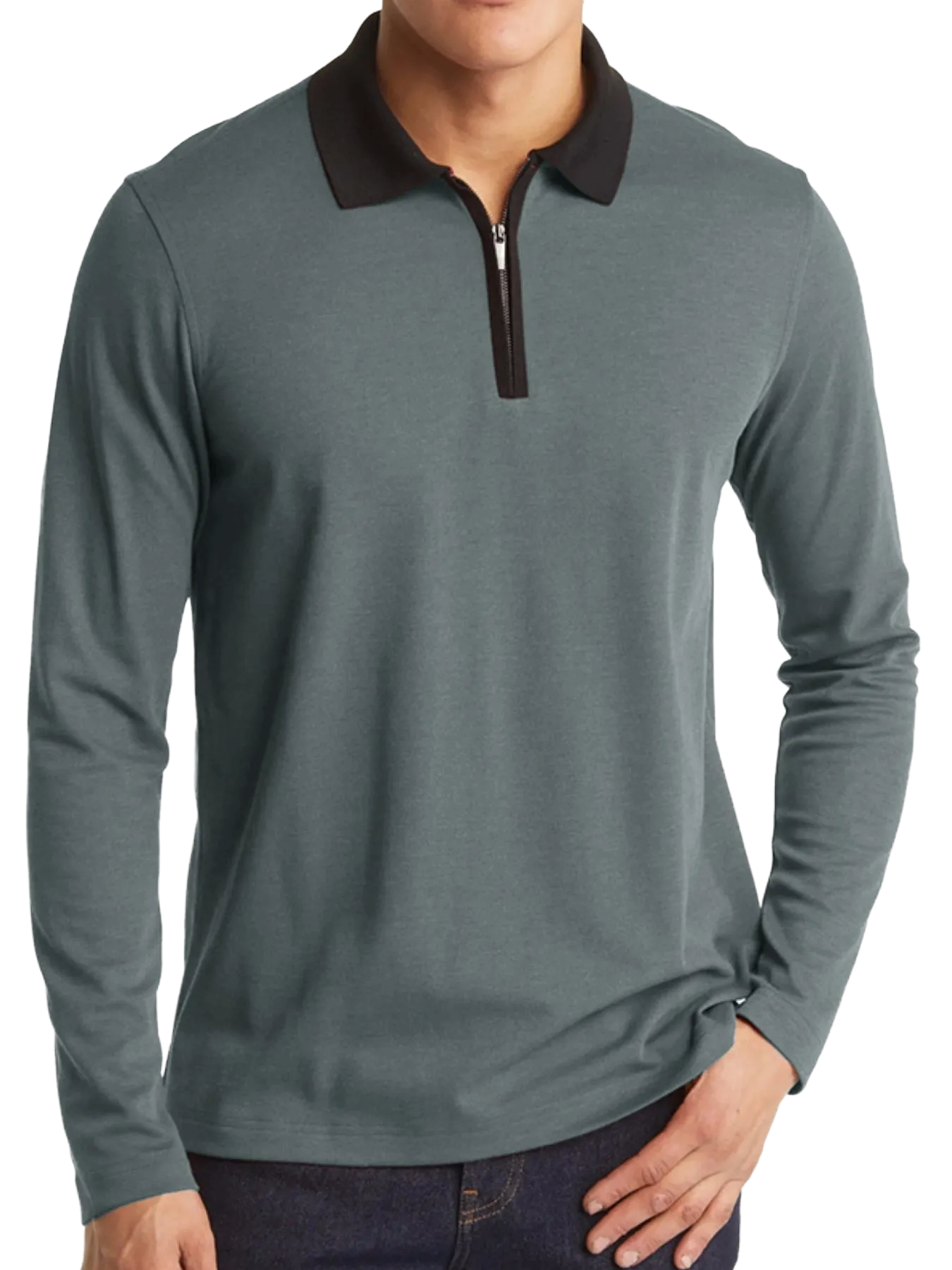 Men's Classic Long Sleeve Contrast Collar Polo Shirt