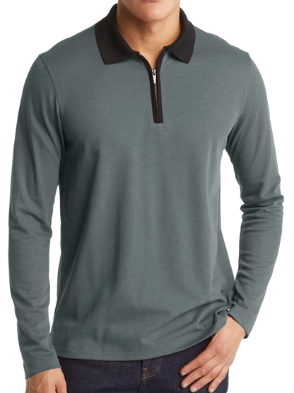 Men's Classic Long Sleeve Contrast Collar Polo Shirt